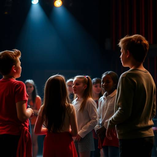 Students learning basic stage techniques.